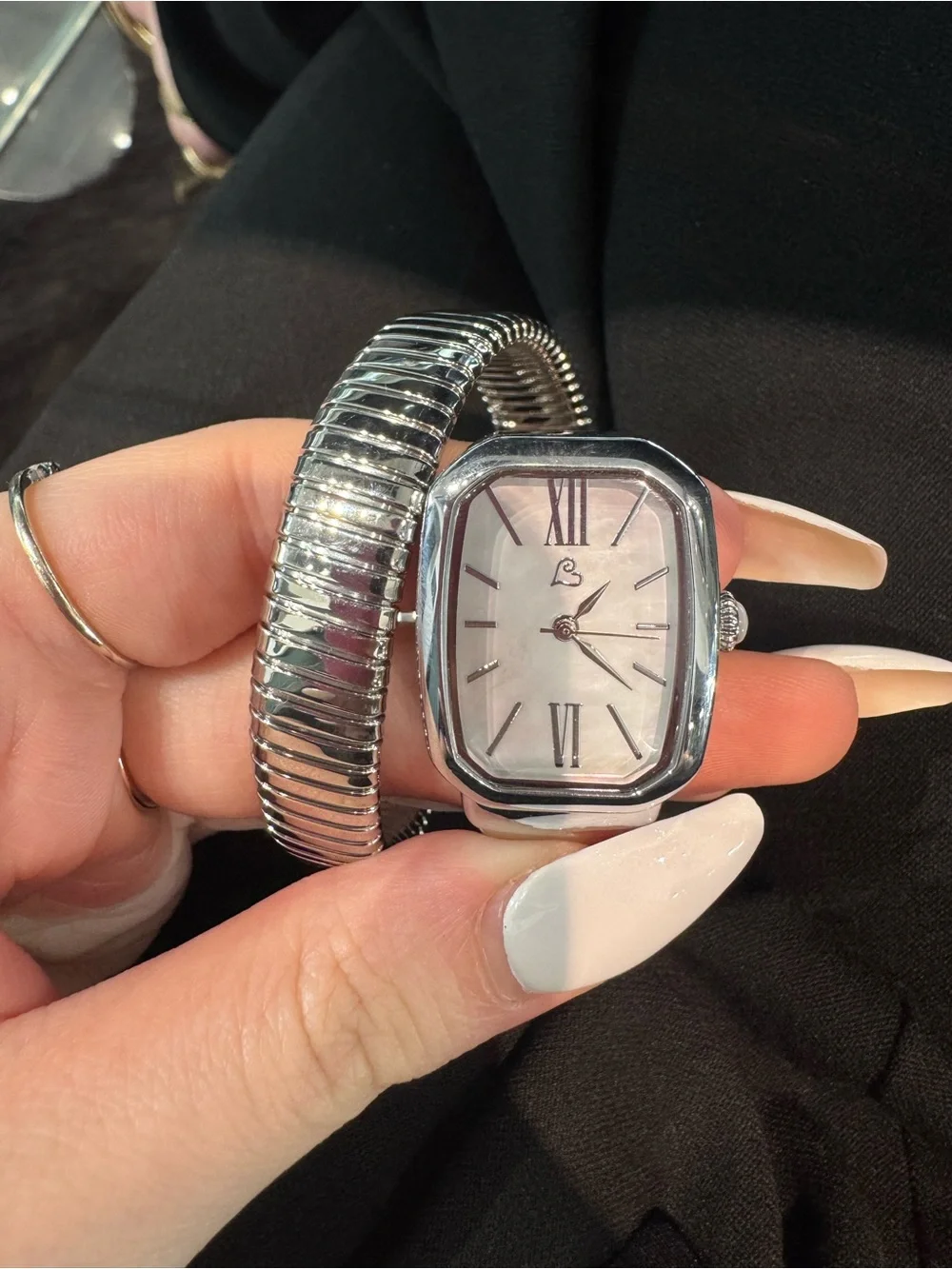Colleen Lopez Silvertone Gemstone Dial Tubogas Coil Bracelet Watch